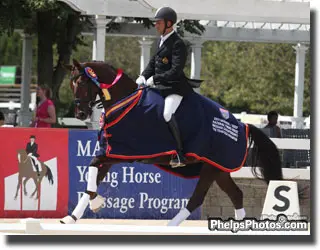 Photo:  2011 Markel/USEF National Uong Dressage 5 Year Old Champion Hampton Meadows, LLC's Donna Tella (Don Picardi - Gesa by Glorieux) ridden by Werner Van Den Brande