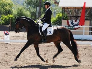 Cover - Sabine Schut-Kery and the bay Hanoverian stallion Sanceo, 2011. (Photo Credit: Kelly Sanchez)