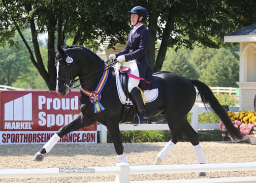 Wakeup and Emily Wagner stormed to victory in the Markel/USEF Developing Horse Dressage National Championship Presented by HorseShow.com Photo: Mary Phelps