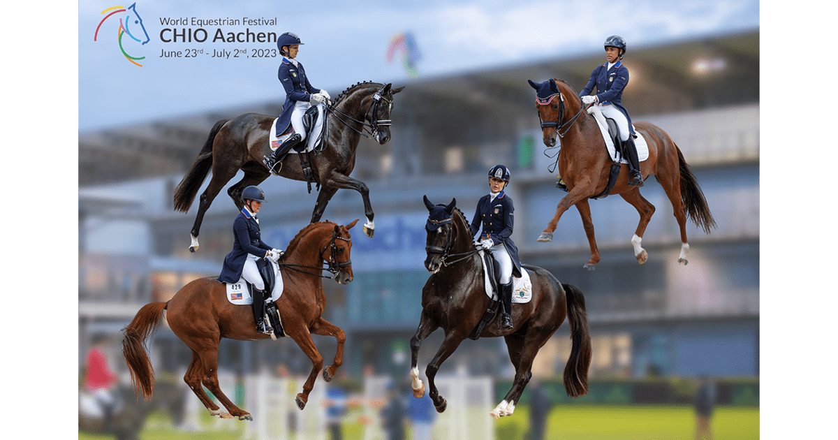 The US Dressage Team is set and impresses as an extraordinary lineup of exceptional riders: Anna Buffini and FRH Davinia la Douce, Alice Tarjan and Serenade MF, Susie Dutta and Don Design DC, and Sarah Tubman with First Apple will be representing the USA in the Nations Cup Team for Aachen CHIO Germany CDIO5*.