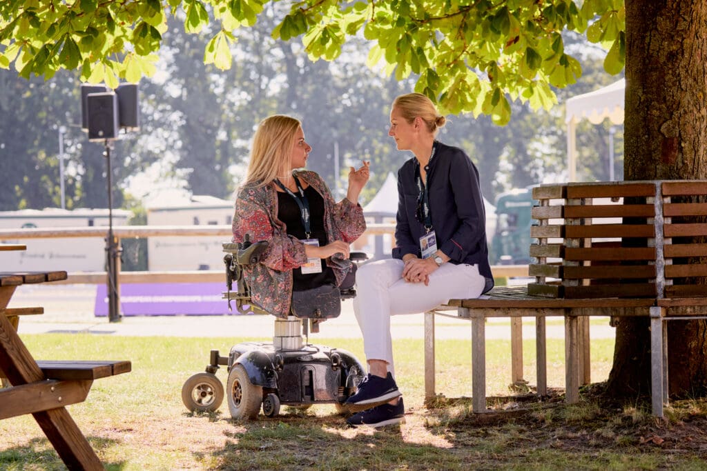 Denmarks's Stinna Tange and Event Manager for the Organising Committee Verena Gravemeier (Photo: FEI/Liz Gregg)