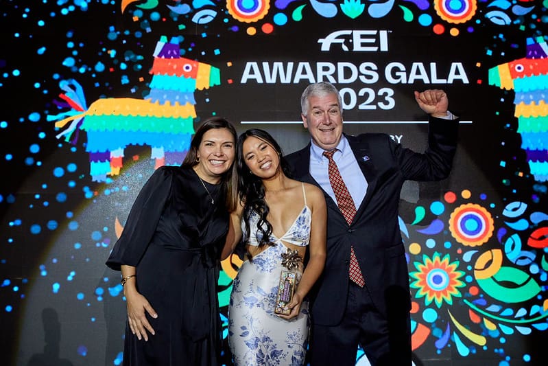 FEI Awards Gala presented by Longines 2023, Mexico City (MEX). Mimi Gochman, Longines Rising Star (USA). Taken on 21 November 2023 by Liz Gregg. Copyright of FEI / Liz Gregg.