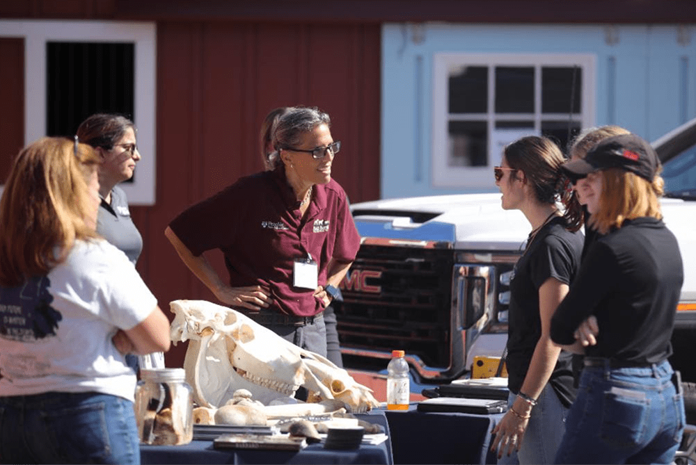 On Dressage Explorer’s Day, sponsored by the Grier School, children also had the opportunity to learn from New Bolton’s Dr. Liz Arbittier, BA, VMD, and her team (pictured above) about what the life of a vet and/or vet tech is like and what it takes to get into the field of equine veterinary medicine. Dr. Arbittier specializes in sports medicine, lameness, performance horses, and geriatric wellness, she is also a Certified Veterinary Acupuncturist and an Associate Professor of Clinical Equine Field Service at the University of Pennsylvania School of Veterinary Medicine.
