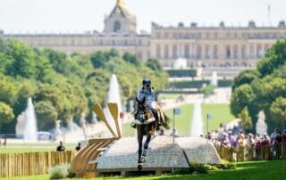 Laura Collett, and London 52 Great Britain during the Eventing Cross Country at the Chateau de Versailles for the Paris 2024 Olympic Games. © FEI:Benjamin Clark