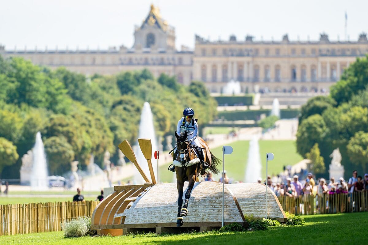 Laura Collett, and London 52 Great Britain during the Eventing Cross Country at the Chateau de Versailles for the Paris 2024 Olympic Games. © FEI:Benjamin Clark