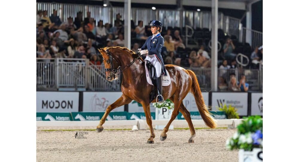 Jennifer Williams & Joppe K are presented as winners of the Donato Farms CDI4* Grand Prix Special. Photo ©Centre Line Media
