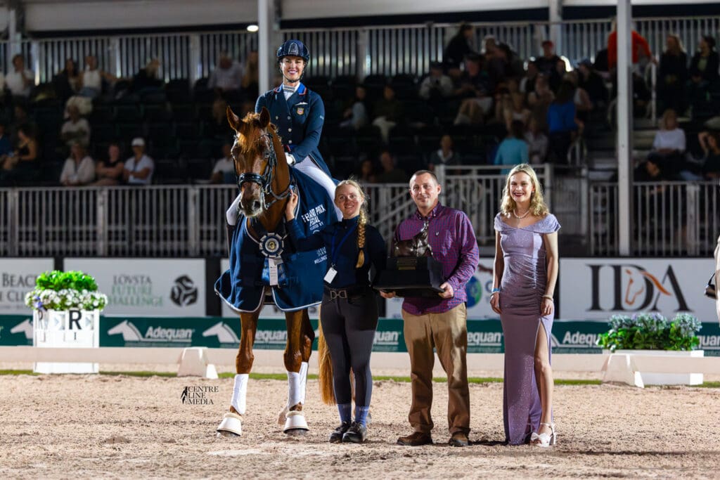 Jennifer Williams & Joppe K are presented as winners of the Donato Farms CDI4* Grand Prix Special. Photo ©Centre Line Media