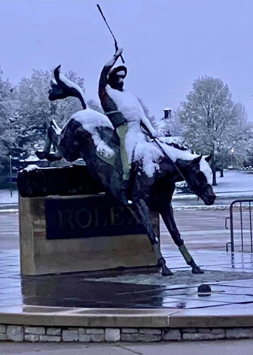 Burce Davidson Statue in the snow