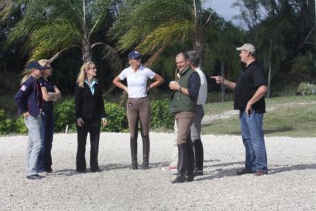 The USEF committee, Ann Gribbons, Eva Salomon and Heather Blitz, inspected the footing of the rings at the IHS Champions Park at the Equestrian Estates. (L to R) Ann Gribbons, Eva Salomon, Noreen O'Sullivan, Heather Blitz, Lars Petersen, Edward Borreson and John Flanagan. Photo By: Kendall Bierer/Phelps Media Group.