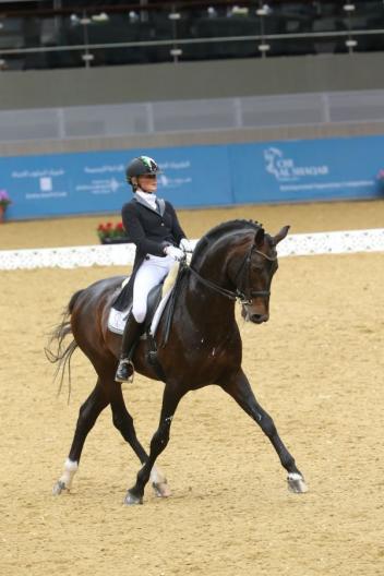Silvia Rizzo and Donnerbube 2 half-pass at the Chi Al Shaqab festival's CDI4* in Doha, Qatar. (Photo: Stefano Grasso)