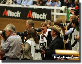 Mary Phelps-Hathaway in the sea of photographers at the Alltech/FEI World Equestrian Games (Photo: JJ Hathaway)