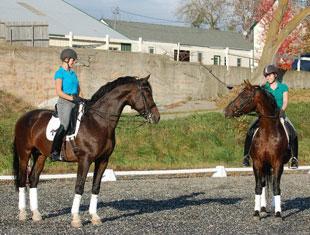 Liz on Olivier with working student Emilee Clark and Hierarch Photo: Betsy Nye