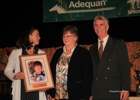 Ann Moss, chair of the USDF Historical Recognition Committee, with 2011 Hall of Fame Inductee, Lendon Gray and USDF president George Williams