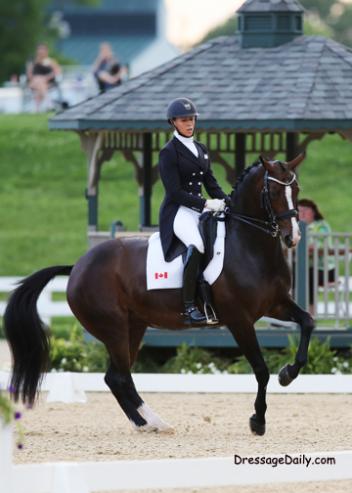 Canadians Megan Lane and her Canadian bred Caravella (by Contango) in familiar territory in the Rolex Arean at the Kentucky Horse Park Photo:Mary Phelps 