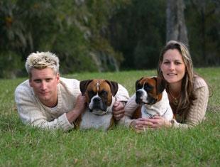 Olof and Stacy with the dogs, Hank and Heidi. credit: BLUECENTAUR.COM
