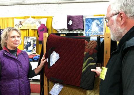 Elizabeth Creamer of Ambleside Designs - hand made luxurious velvet and tapestry saddlepads, as well as stylish handbags.
