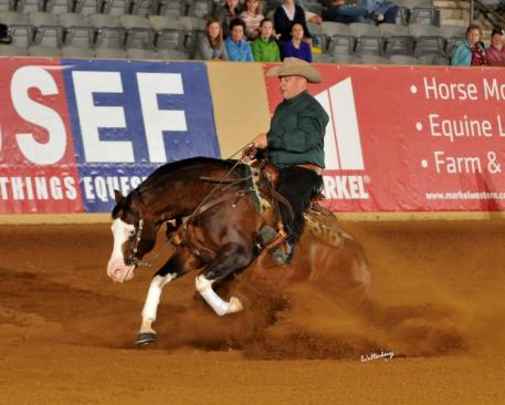 Spooks Gotta Whiz  and Shawn Flarida won the first leg of the Kentucky Reining Cup CRI at the Kentucky Horse Park. (Waltenberry photo)
