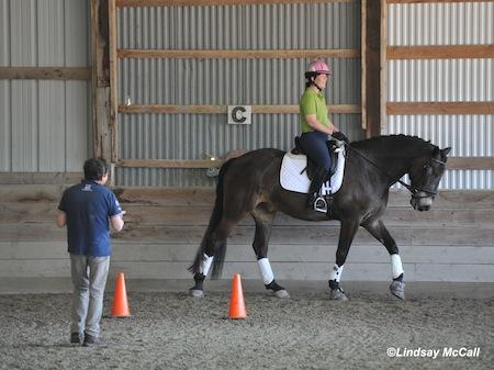 Gold Medal Para-Dressage Coach Clive Milkins from Great Britain at the May 2013 East Coast Symposium working with Roxanne Trunnell. (Photo: Lindsay Y McCall)