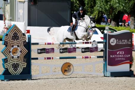 Anna-Julia Kontio and Fardon produced the only double-clear performance of the competition to help Finland to victory in the opening leg of the Furusiyya FEI Nations Cup™ Jumping Europe Division 2 series at Linz in Austria today.  Photo: FEI/Tomas Holcbecher.