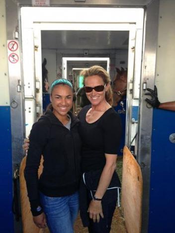 Anna and Sandy off on the flight home with the horses.
