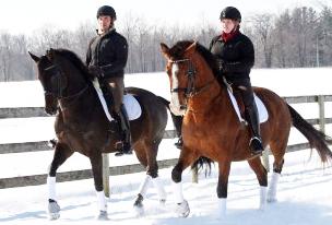 Benjamin Albright on Kristin Cooper's Holsteiner Gelding, Braxton(by Kanudos),and Korin Rinaldo on Kaiser owned Forrest Hill Farm bred Racharee(Routinier/Vance)" Photo: Jennifer Kaiser