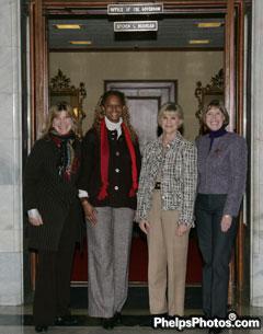 Mary Phelps Hathaway, Janise Gray, The First Lady of Kentucky, Jane Beshear, and Sheryl Kursar in front of the office of the Governor of Kentucky, Steve Beshear