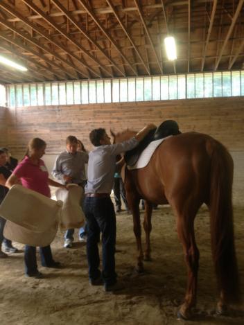 Custom Saddlery’s Cary Wallace at the Dover Saddlery clinic. (Photo: courtesy of Dover Saddlery)