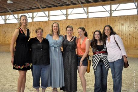 From left to right, Heather Blitz, Cathy Drumm, Donna Cameron, Ruth Walker, Gwyneth Drumm, Miranda Drum, and Bliss Rufo at Cutler Farm Dressage’s Open House. (Photo: courtesy of Carol Hill)