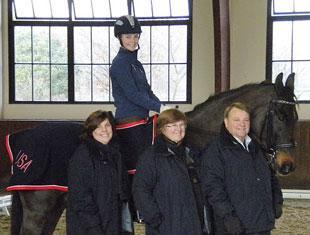 Meagan on Bentley with her parents Bill and Karen Davis and coach Lendon Gray at Schafhof (Linsenhoff’s) before leaving for the show