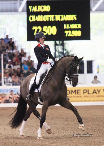 Great Britain's Charlotte Dujardin riding Valegro, a ten year old KWPN gelding co-owned by Carl Hester and Roly Luard finished second with a score of 78.468% (Photo:Mary Phelps - phelpsphotos.com)