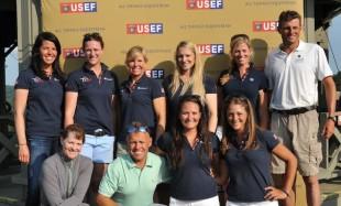 The first wave of the best of our 3-day riders showed up at Great Meadow on Tuesday, July 22, for a brief conference: front row: Kim Severson, Buck Davidson, Hannah Sue Burnett, Lynn Symansky; back row: Meghan O'Donohue, Lauren Bliss Kieffer, Jan Byyny, Marilyn Little, Sinead Halpin, Boyd Martin. &copy; Lauren R Giannini
