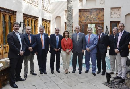 FEI President HRH Princess Haya (centre). Louis Romanet (right of Princess Haya), was appointed IHSC Vice President. Other attendees at the meeting were (from left) Graeme Cooke; Ingmar De Vos; John McEwen; Pablo Mayorga; Winfried Engelbrecht-Bresges; Andrew Harding; Dr Roland Devolz; Dr Anthony Kettle (Photo: Richard Juilliart/FEI)