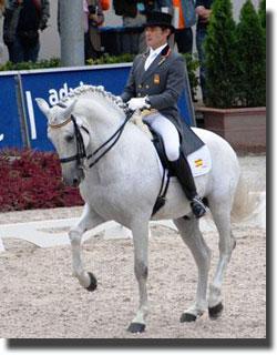 Juan Manuel Munoz Diaz and his grey stallion Fuego de Cardenas