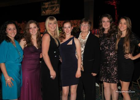 Lendon Gray was joined by some of the young riders she has influenced as she was inducted into the USDF Hall of Fame. (Left to right - Jessica Rattner OR, Jessica Hainsworth NY, Courtney Dale ID, Catherine Chamberlain AR, Lendon Gray, Courtney Bauer TX and Ayden Uhlir)