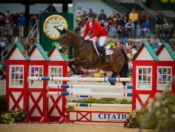 Canadian Olympians Hawley Bennett-Awad and Gin & Juice were one of only four pairs to put in a faultless show jumping performance at the prestigious CCI 4* Rolex Kentucky Three-Day Event.Photo by Shannon Brinkman. 