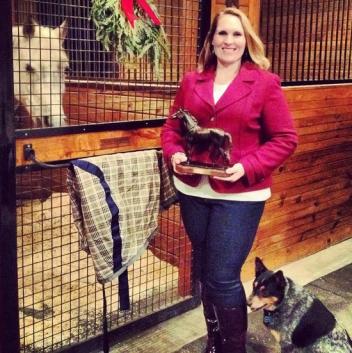 Amanda with Louie Louie, her dog Molly and her AAEVT Member of the Year Trophy (Photo Courtesy of Amanda Compton)