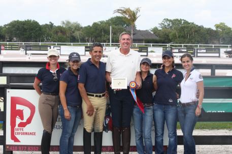 Nadine Buberl, Jen Mandracia, Dr. Cesar Parra, John McGinty, (?), (?), and Marcella Parra at the 2013 Adequan Global Dressage Festival Nations Cup CDI.