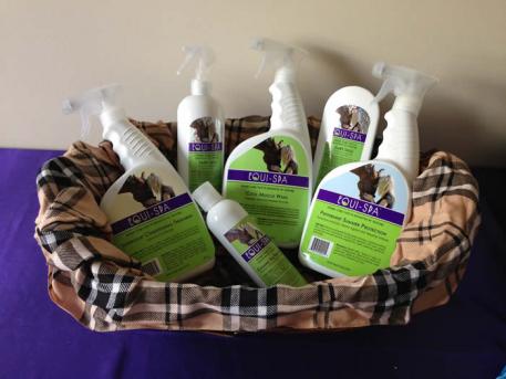 Basket of products for a weekend dressage show raffle  Photo: Lisa Van Stratten