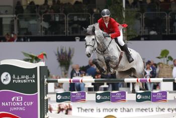 Ludger Beerbaum clinched victory for Germany with a thrilling last-to-go round riding Chiara at the Furusiyya FEI Nations Cup™ Jumping Europe Division 1 qualifier in Rotterdam, The Netherlands today.  Photo: FEI/Dirk Caremans.