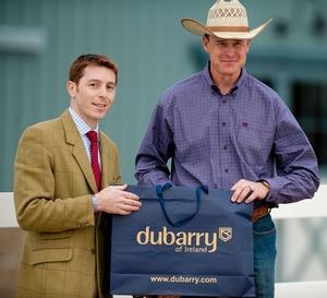 Sean McBurney (right) recieves his DuBarry boots from Danny Hulse of DuBarry.(Shannon Brinkman photo)