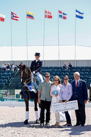 Mikala Munter Gundersen and My Lady with Allyn Mann of Adequan,  Dr. Diane Fellows of Today's Equestrian & GF Enterprise, LLC,  Cora Causemann of Equestrian Sport Productions,  and judge Dr. Wojtek Markowski  Photo: SusanJStickle