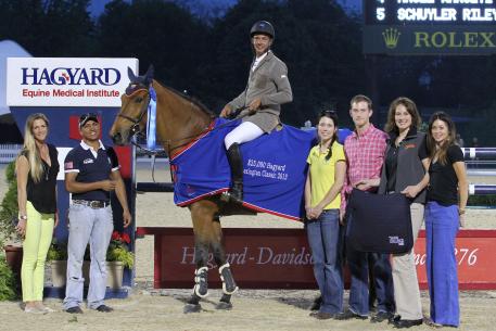 Pablo Barrios won Thursday's ,000 Hagyard Lexington Classic with Zara Leandra at the Kentucky Spring Horse Shows, and currently leads the 2013 Hagyard Challenge Series. Photo: Rebecca Walton/PMG.