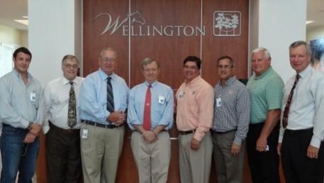 Representatives from the Village of Wellington, Auburn University, and the Palm Beach Horse Park development team: (left to right) Alexander Van Dell, Bob Basehart, Paul Schofield, Jack Van Dell, Dana Marquez, Coach Greg Williams, Marrell Jerkins, and Mike O'Dell.