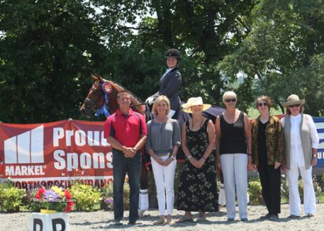Markel/USEF Young Horse Dressage Selection Trial Six-year-old winner Biscaya with USEF Young Horse Coach Scott Hassler, owner Nancy Holowesko, Markel Equine Insurance agent Mary Phelps, judges Lilo Fore, Jayne Ayers, and Lois Yukins.Photo: April Therrien - phelpsphotos.com