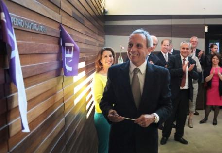 FEI 2nd Vice President Pedro Mayorga (ARG) cut the ribbon during the inauguration ceremony of the FEI Headquarters conference room dedicated to his late father Pedro Oscar Mayorga, who was the longest serving FEI Bureau members. (c) FEI/Germain Arias-Schreiber