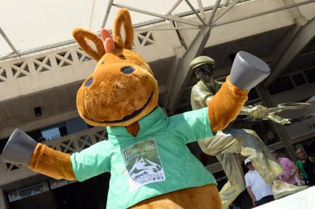 Norman, the Games’ mascot, mingled with the crowds at Roland Garros and struck a pose in the Place des Mousquetaires.