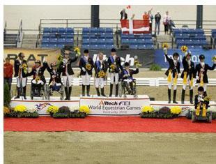 The team podium silver Germany, Golden Great Britain and bronze Denmark (Picture Dirk Caremans)