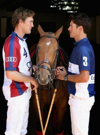 (L-R) Captain of the UK polo team Luke Tomlinson and Captain of the USA polo team Nic Roldan are seen ahead of the Westchester Cup on July 5, 2013 in Windsor, England. (Photo Chris Jackson/Getty Images for Audi)