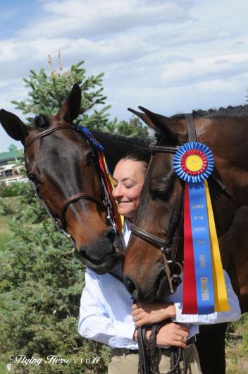 Shannan Gossman with her two champions, Ever So Clever and Chelios. Photo by Flying Horse Photography.