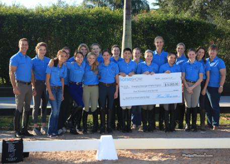 Presenting sponsor horseshow.com gets a big thank you from the participants in the First Emerging Dressage Athlete Program and the Robert Dover Horsemastership "Mega" Clinic. (Photo: Mary Phelps, phelpsphotos.com)